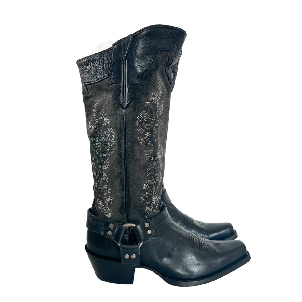 Frye Lily Harness Black Leather Stitched Western Harness Boot Size 7